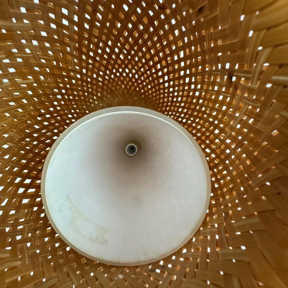 Vintage Woven Bamboo Swag Pendant Light MCM Boho Teardrop Hanging Lamp plug in